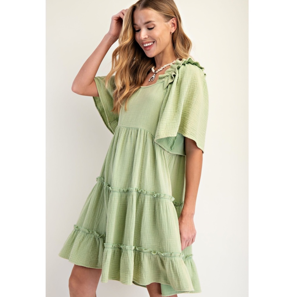 Easel Light Green Ruffle Dress